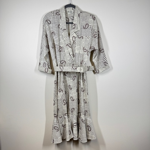 Vintage Orite Petite 70s 90s Geometric Paisley Print Midi Dress Size Large - Picture 3 of 16